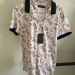 Men's White and Gold Patterned Shirt
